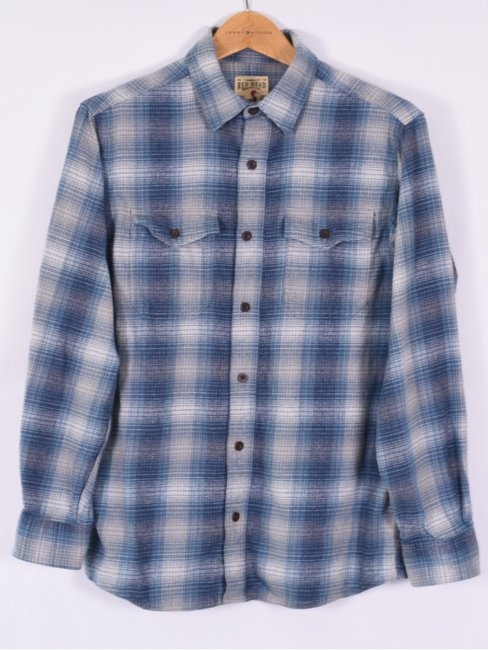 RedHead Men’s Medium Blue Plaid Cotton Flannel Outdoor Work Shirt